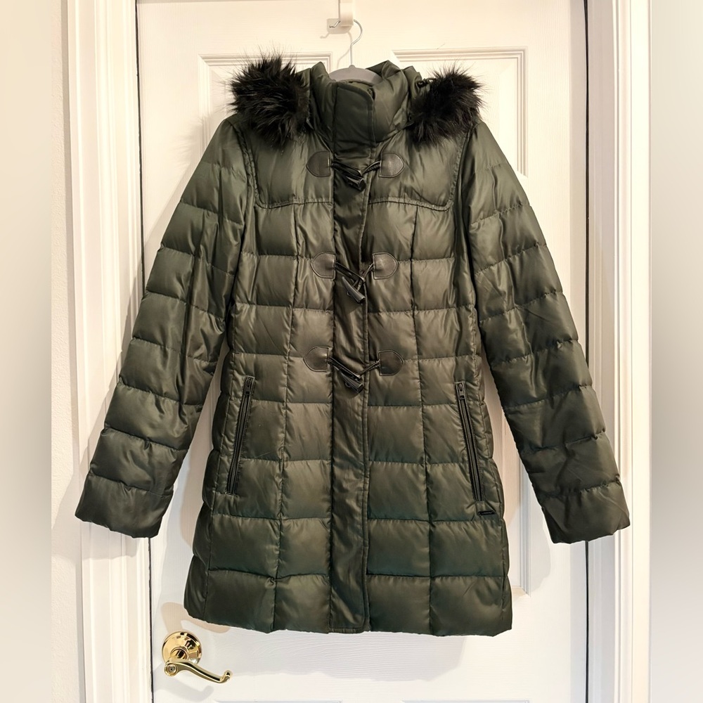 LANDS END GREEN 600 FILL DOWN PUFFER COAT, TOGGLES, ZIP, 0-+27°F RATED WOMENS SM